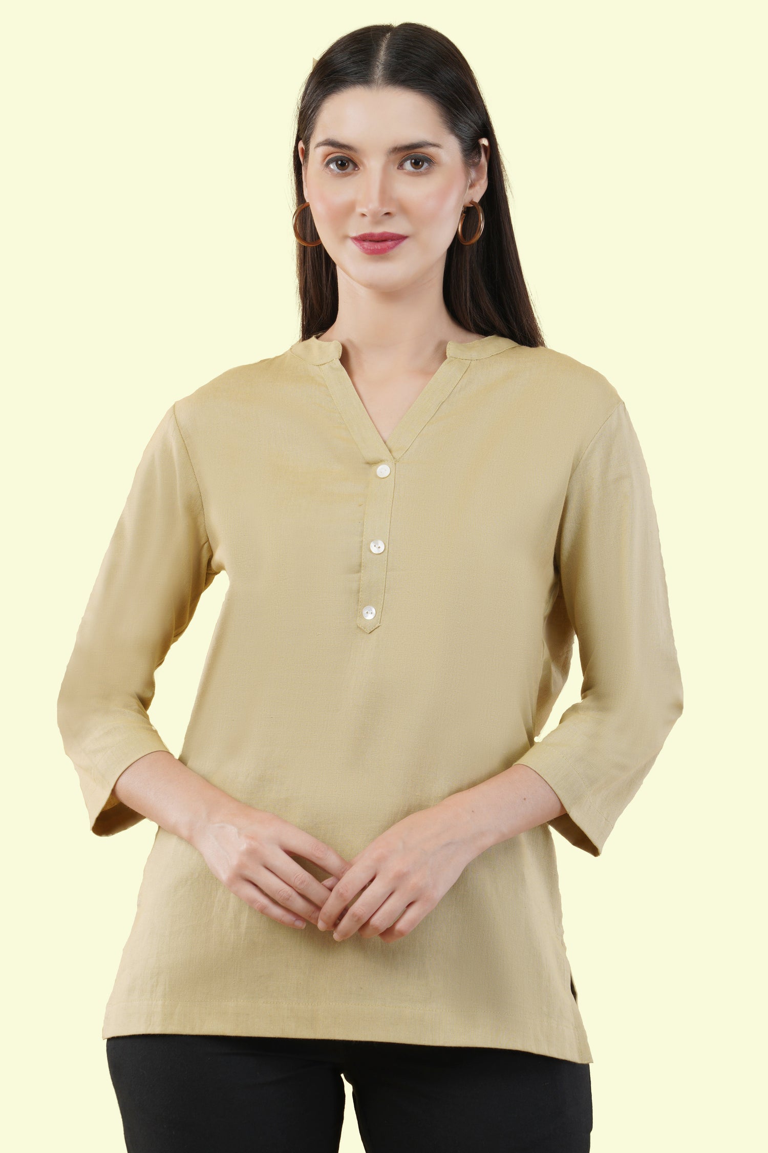 BEIGE LINEN SHORT KURTA