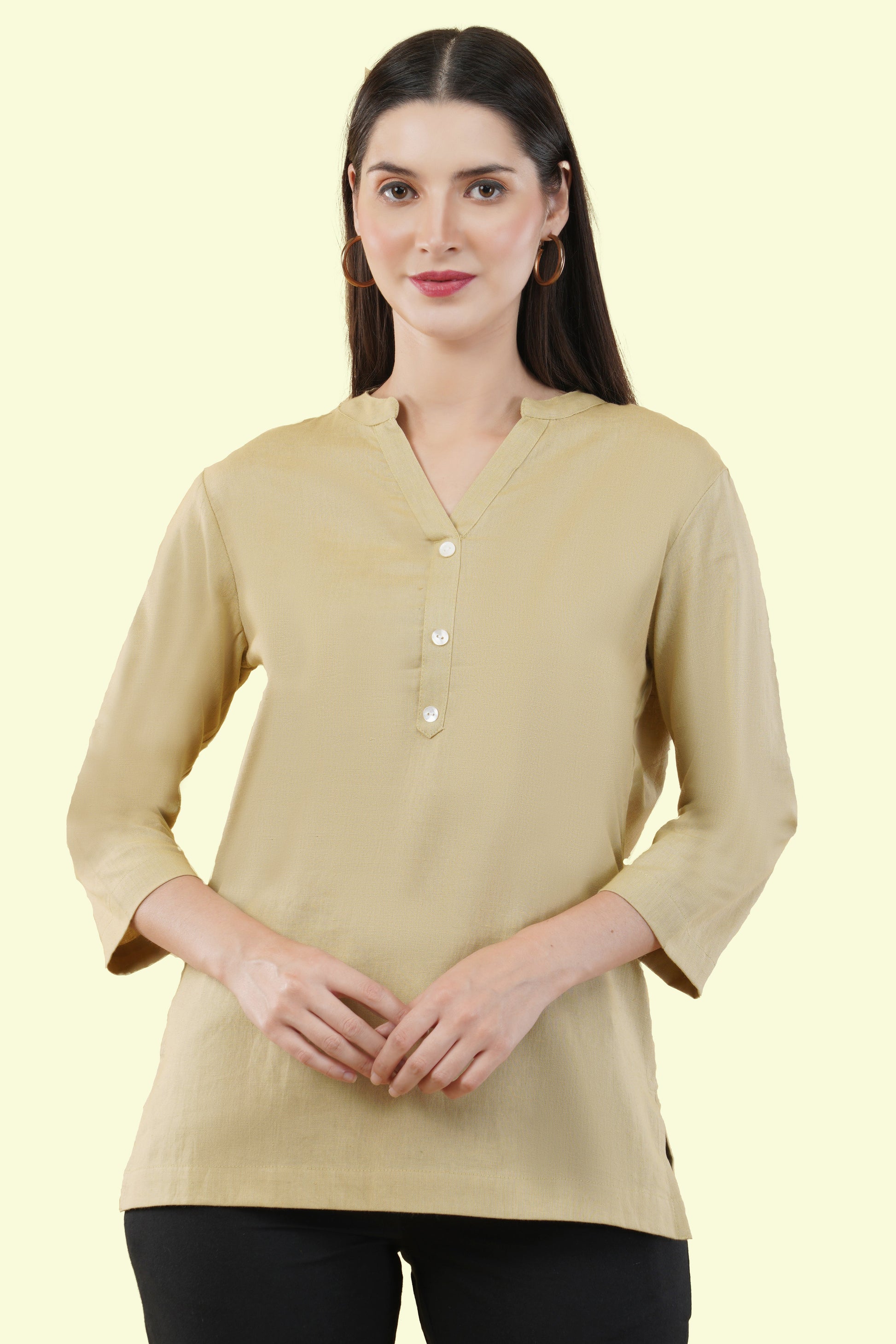 BEIGE LINEN SHORT KURTA