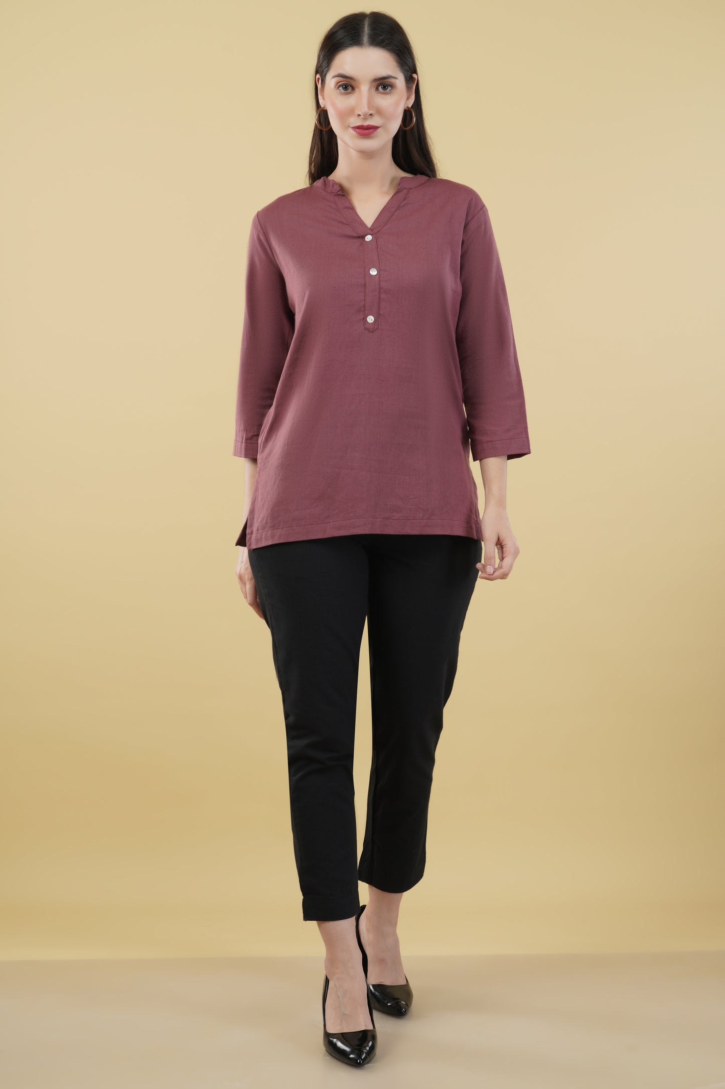 ROSE TAUPE LINEN SHORT KURTA - SAFED DHAGA 