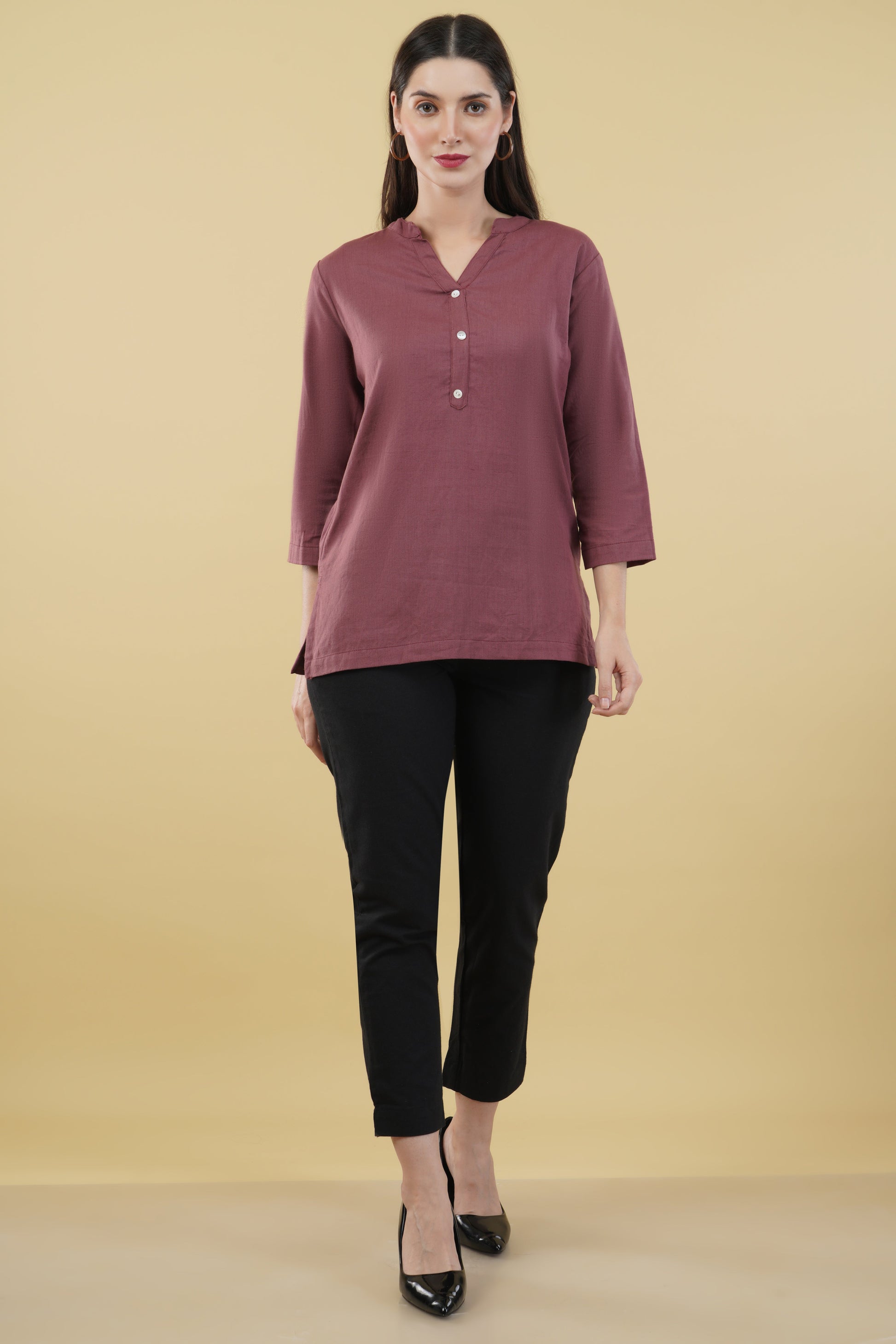 ROSE TAUPE LINEN SHORT KURTA - SAFED DHAGA 