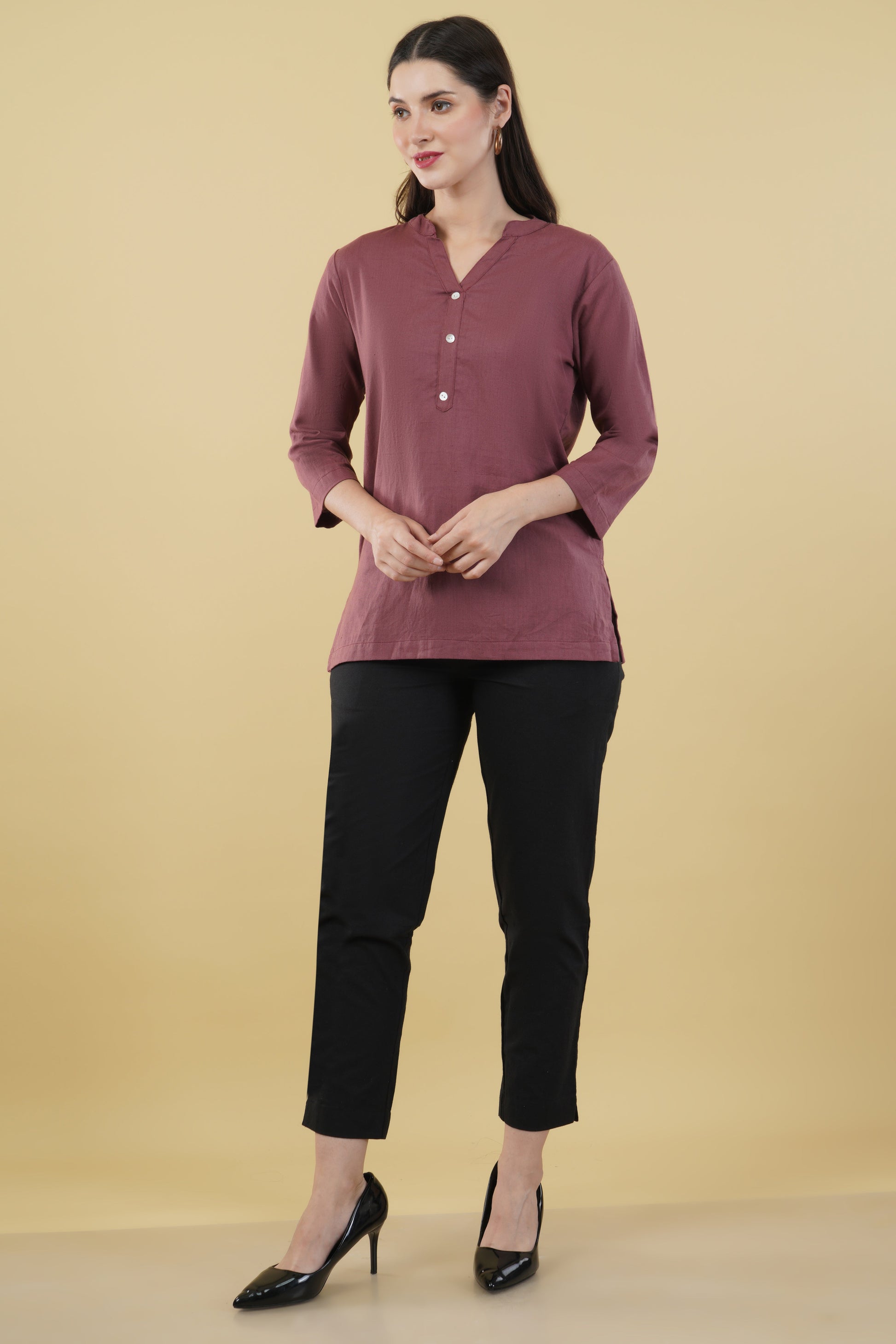 ROSE TAUPE LINEN SHORT KURTA - SAFED DHAGA 