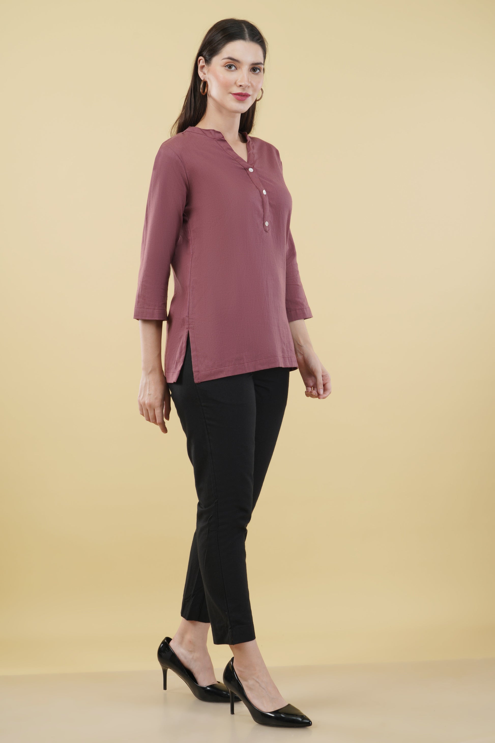 ROSE TAUPE LINEN SHORT KURTA - SAFED DHAGA 