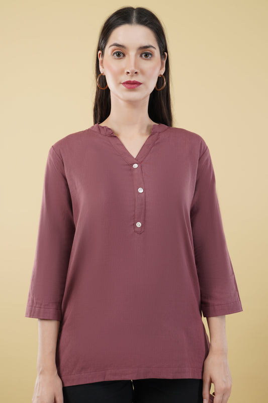 ROSE TAUPE LINEN SHORT KURTA - SAFED DHAGA 
