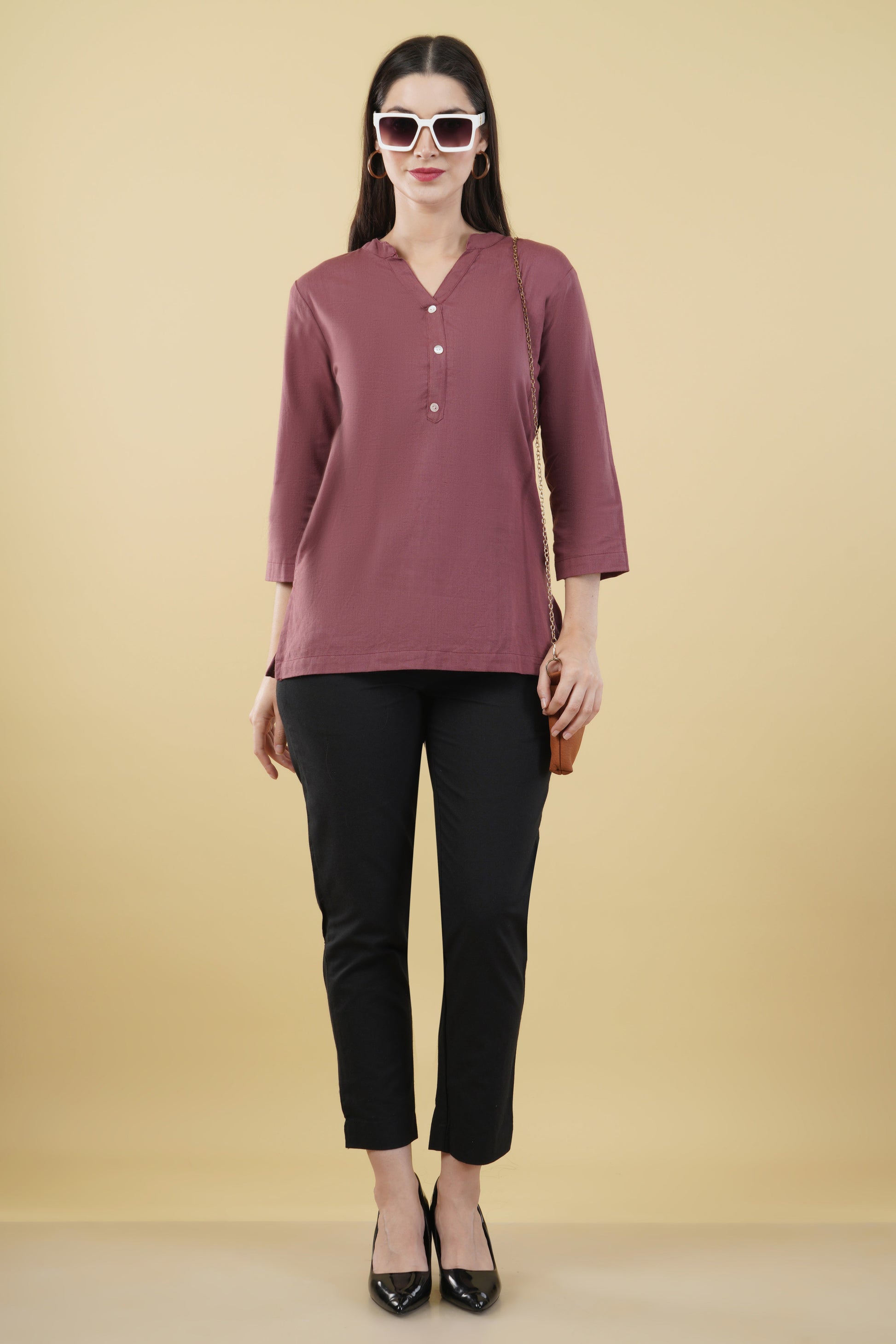 ROSE TAUPE LINEN SHORT KURTA - SAFED DHAGA 