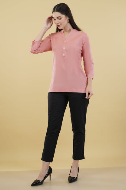 PEACH LINEN SHORT KURTA - SAFED DHAGA 