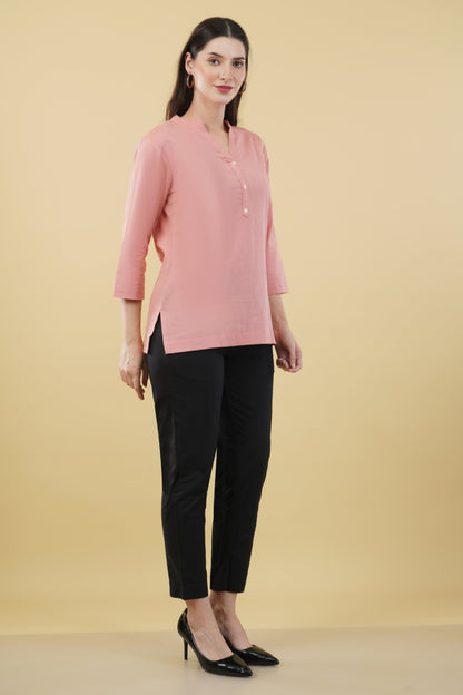 PEACH LINEN SHORT KURTA - SAFED DHAGA 