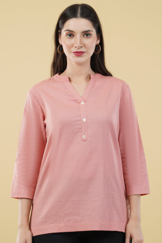 PEACH LINEN SHORT KURTA - SAFED DHAGA 