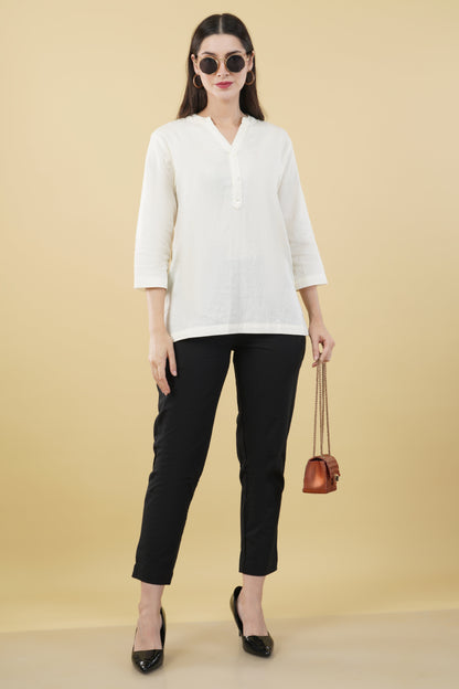 OFF WHITE LINEN SHORT KURTA - SAFED DHAGA 