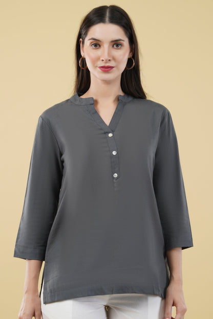 SLATE GREY LINEN SHORT KURTA - SAFED DHAGA 