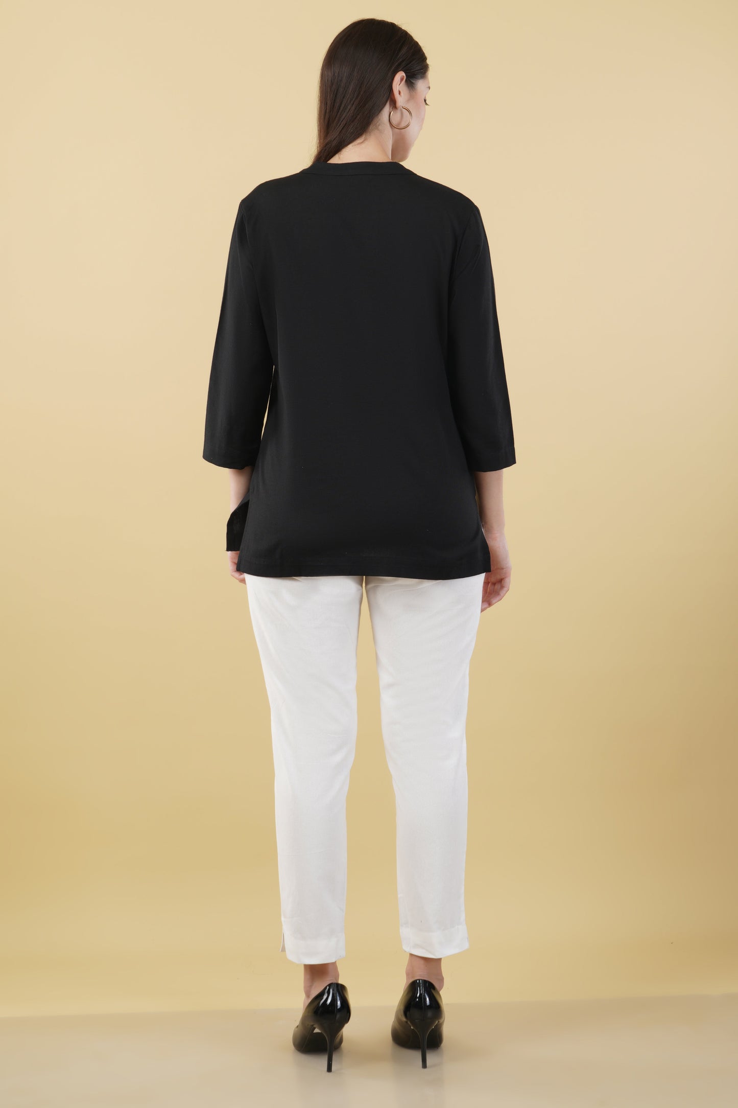 BLACK LINEN SHORT KURTA