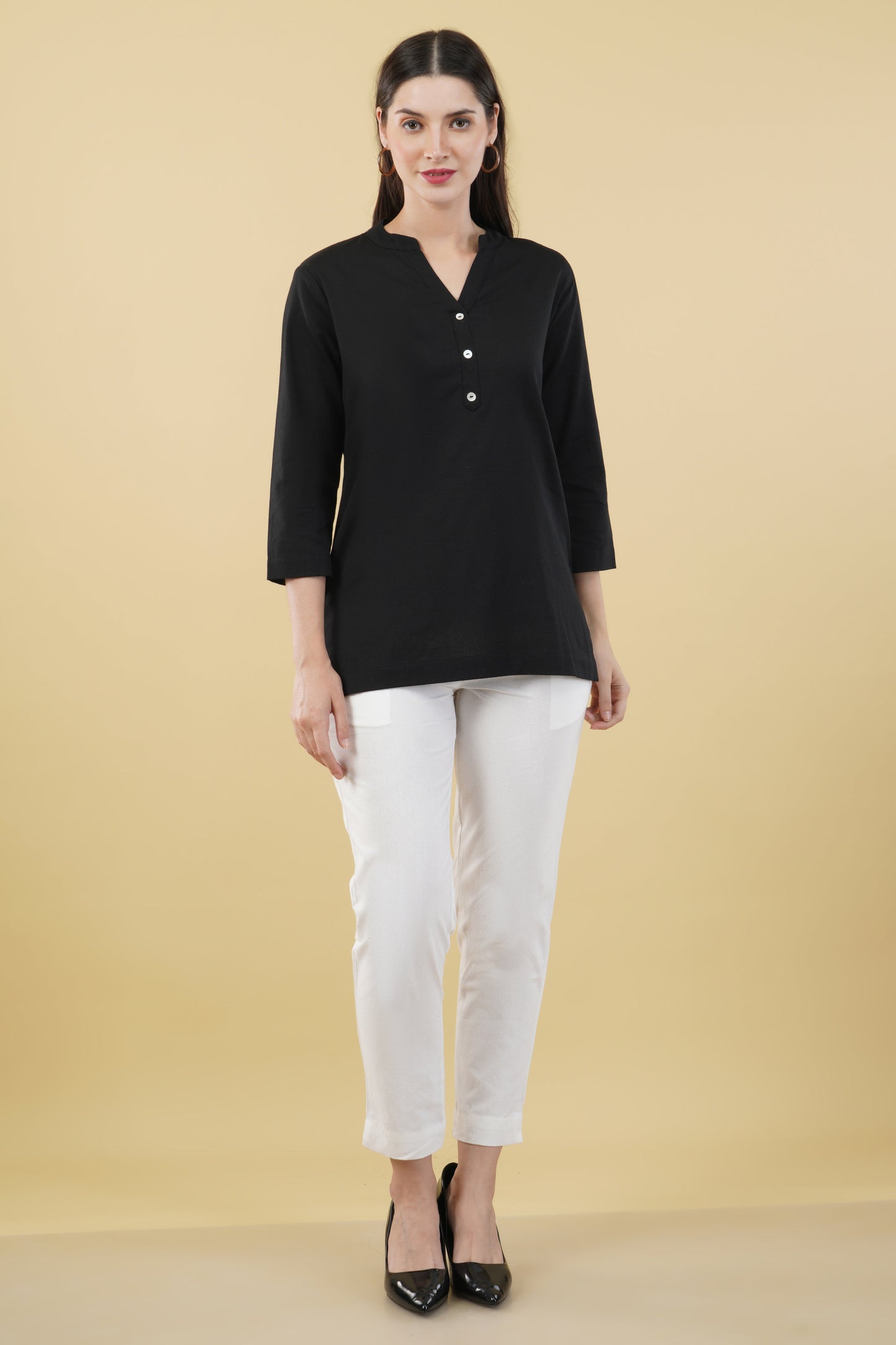 BLACK LINEN SHORT KURTA