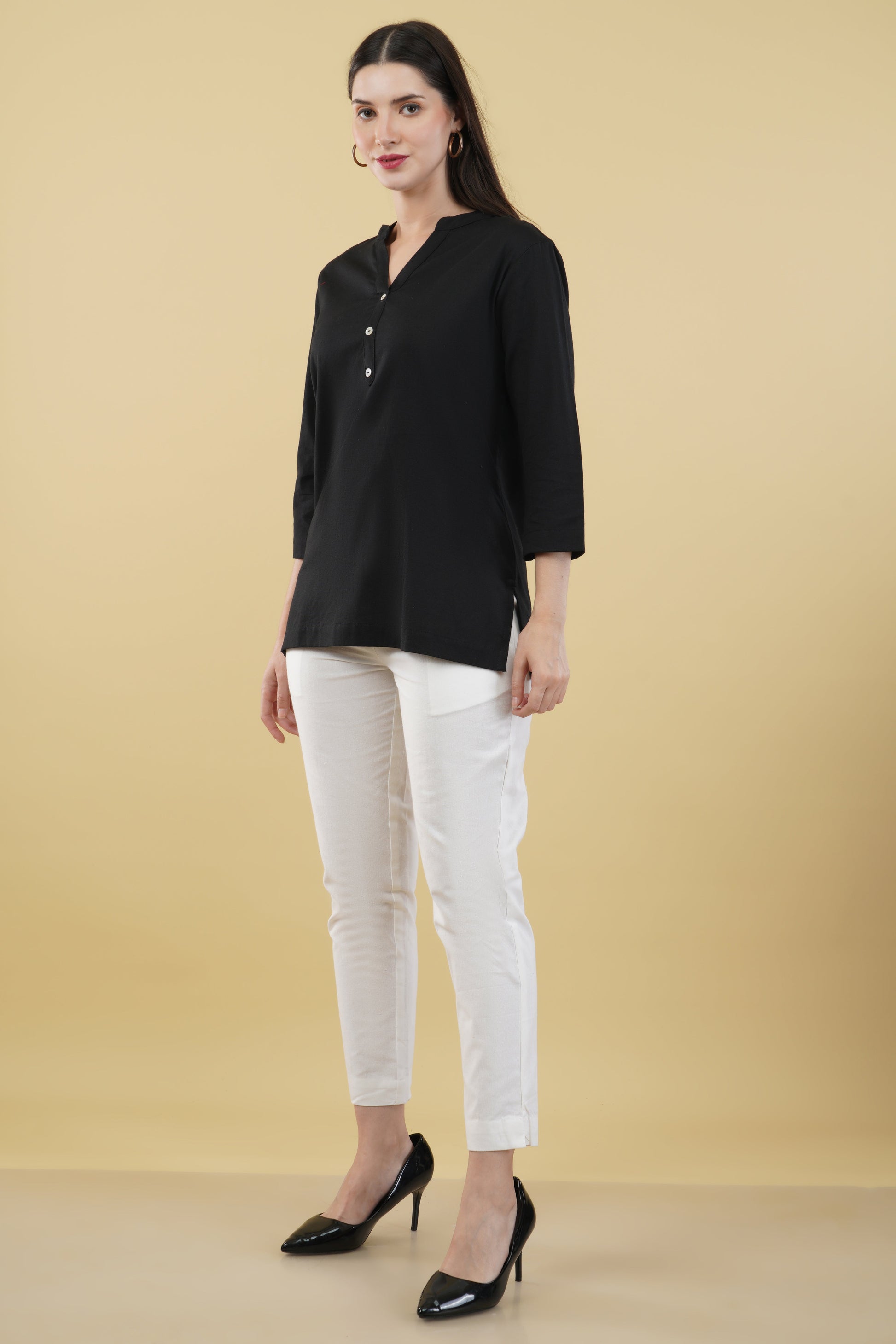 BLACK LINEN SHORT KURTA