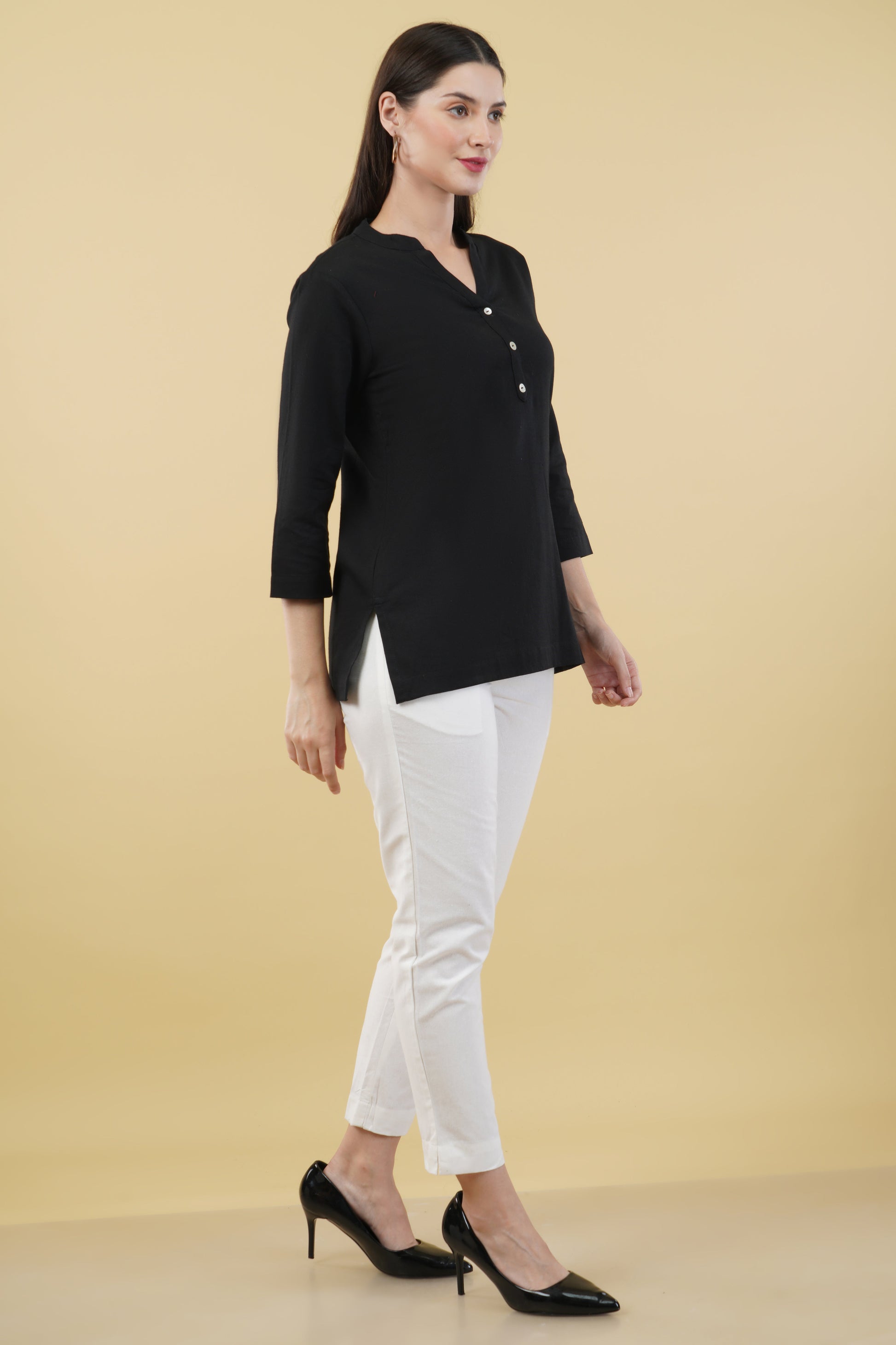 BLACK LINEN SHORT KURTA