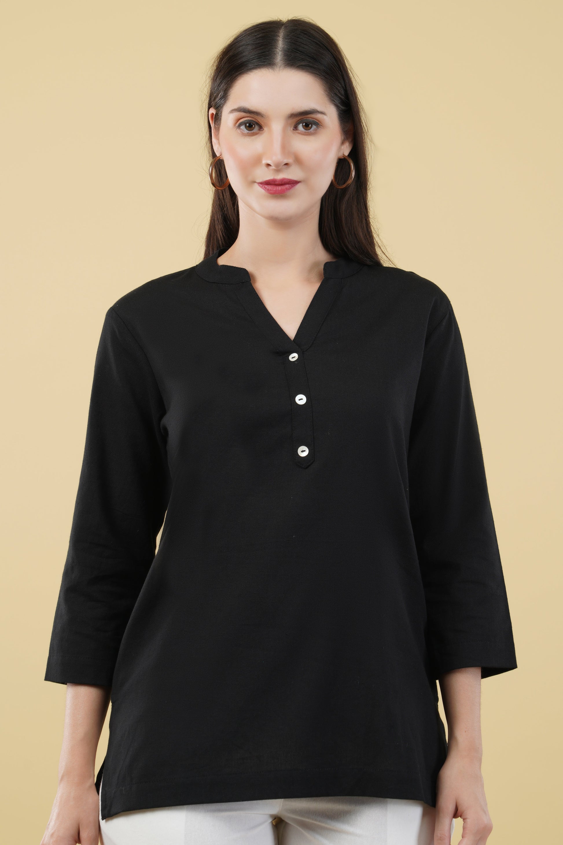 BLACK LINEN SHORT KURTA