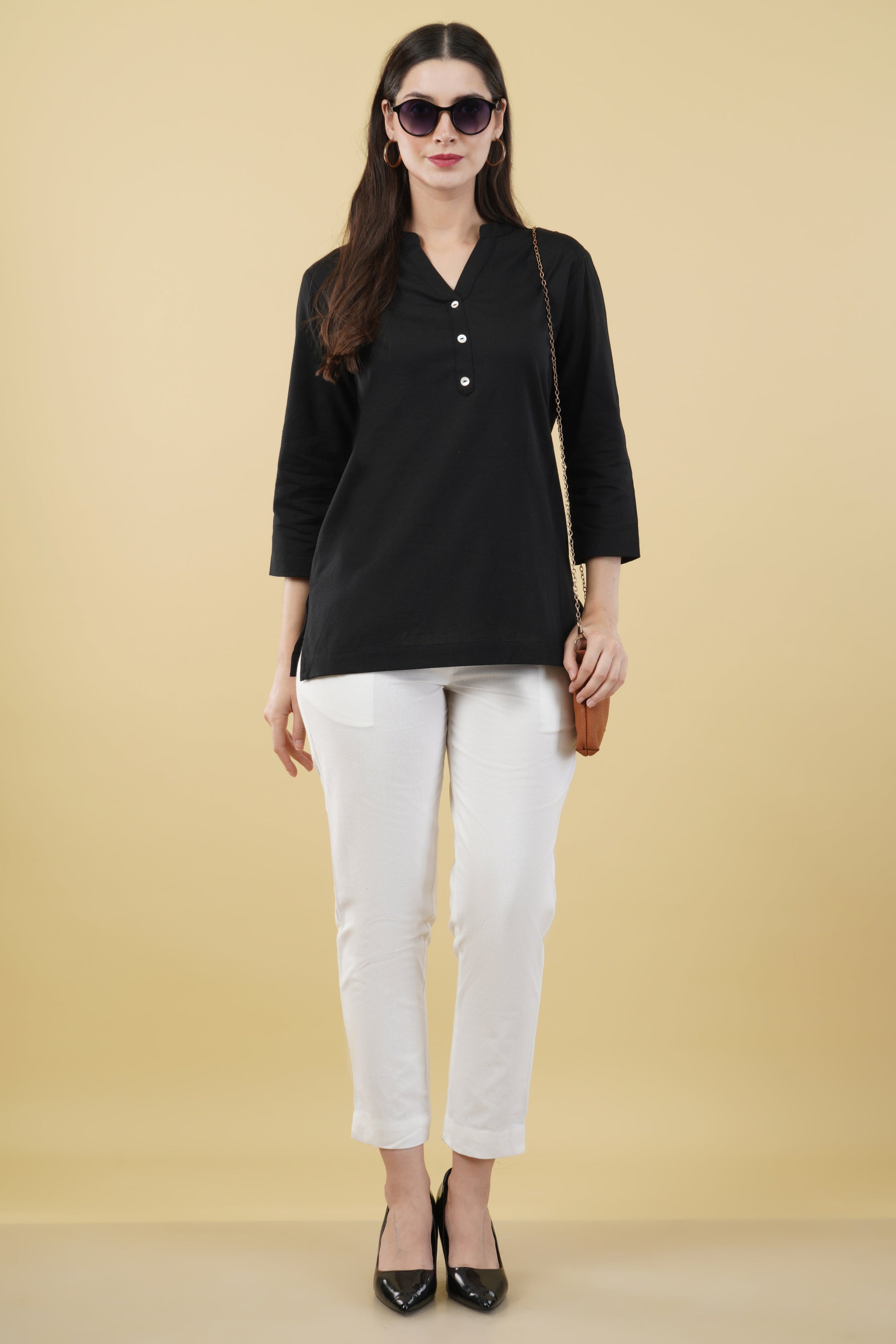 BLACK LINEN SHORT KURTA