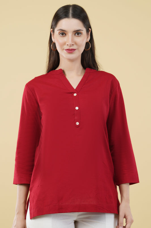 MAROON LINEN SHORT KURTA - SAFED DHAGA 