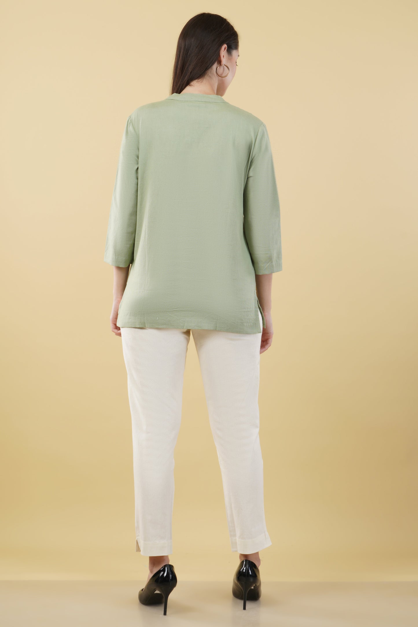 MINT GREEN LINEN SHORT KURTA - SAFED DHAGA 