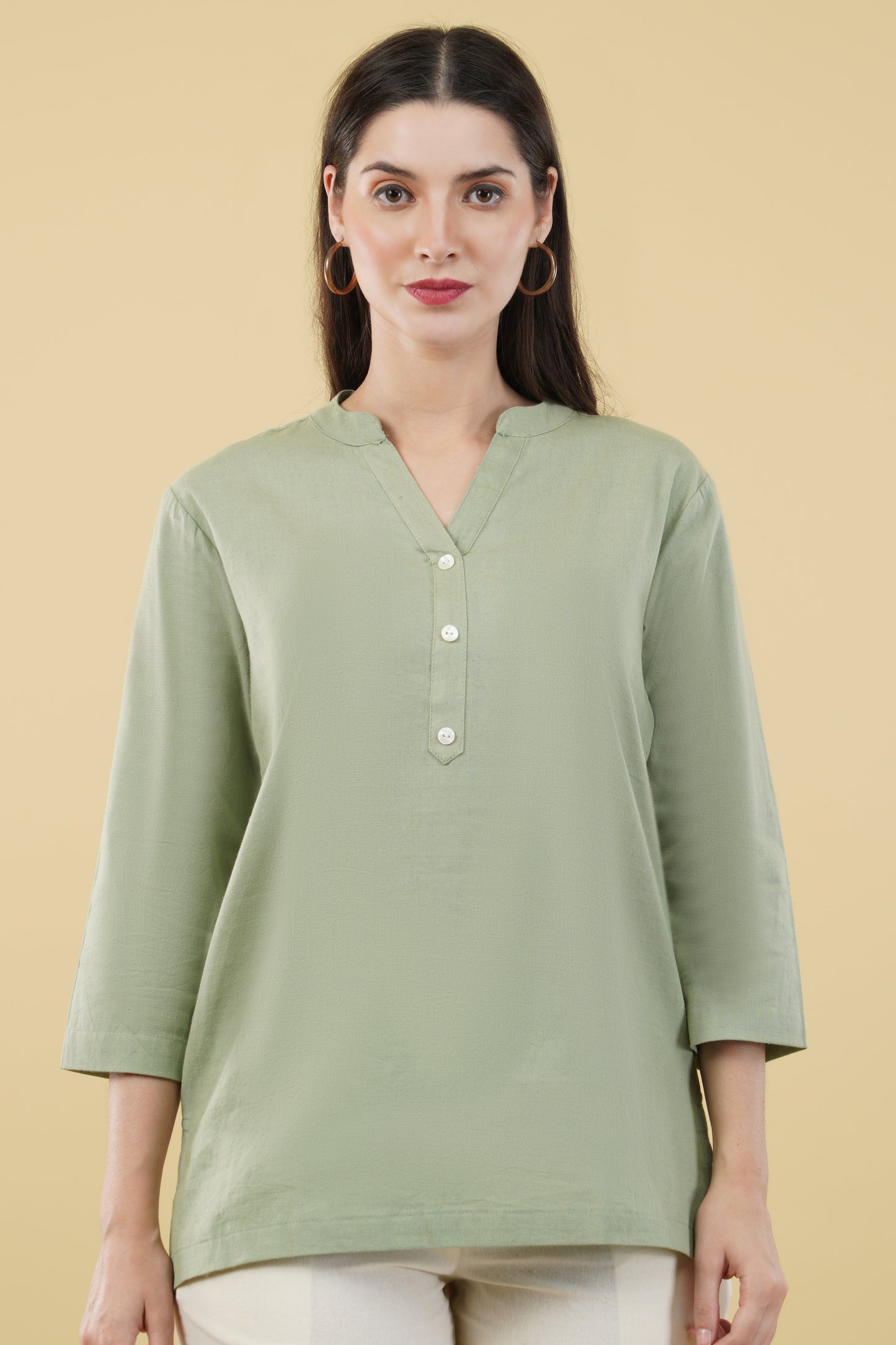 MINT GREEN LINEN SHORT KURTA - SAFED DHAGA 
