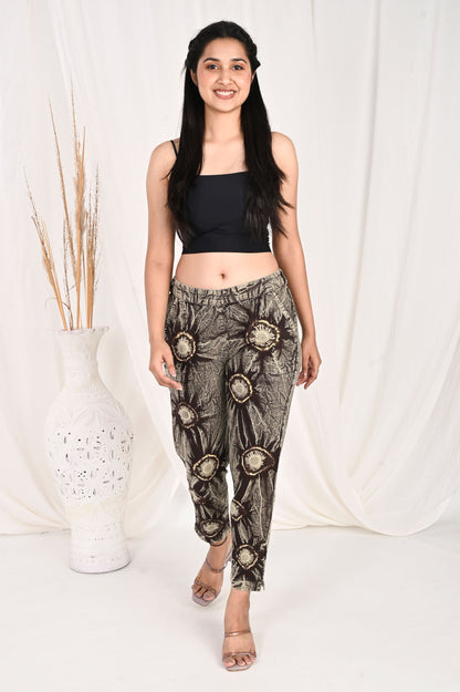 COFFEE BROWN BANDHEJ COTTON PANTS - SAFED DHAGA 