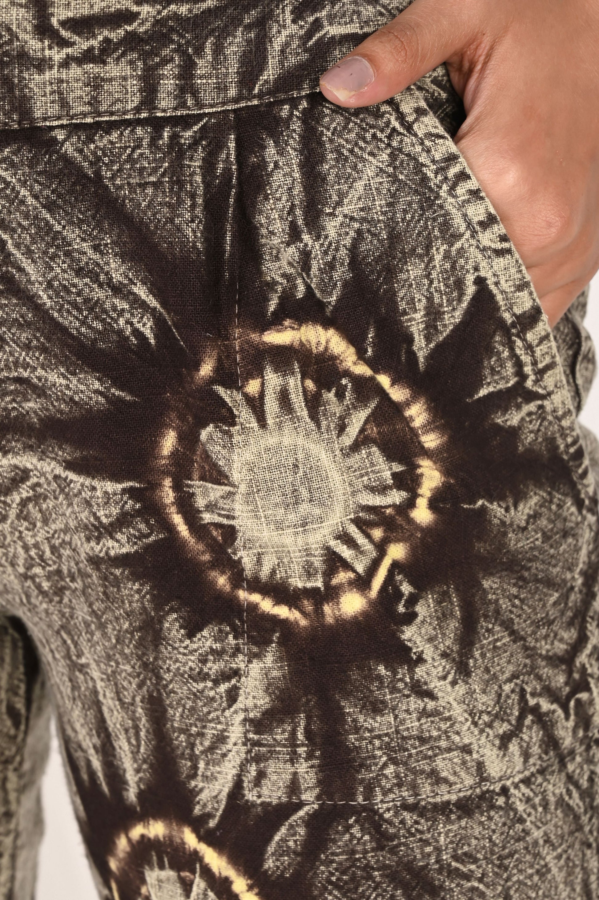 COFFEE BROWN BANDHEJ COTTON PANTS - SAFED DHAGA 