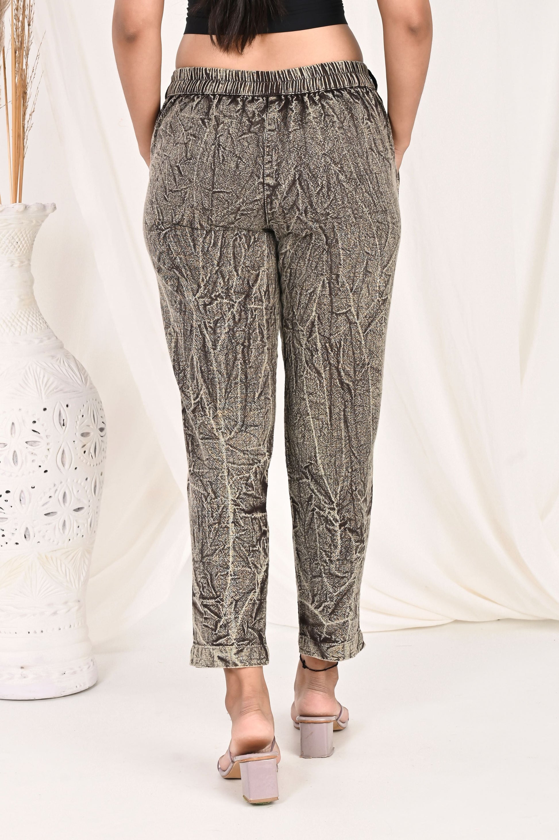 COFFEE BROWN BANDHEJ COTTON PANTS - SAFED DHAGA 