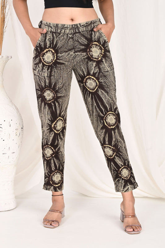 COFFEE BROWN BANDHEJ COTTON PANTS - SAFED DHAGA 