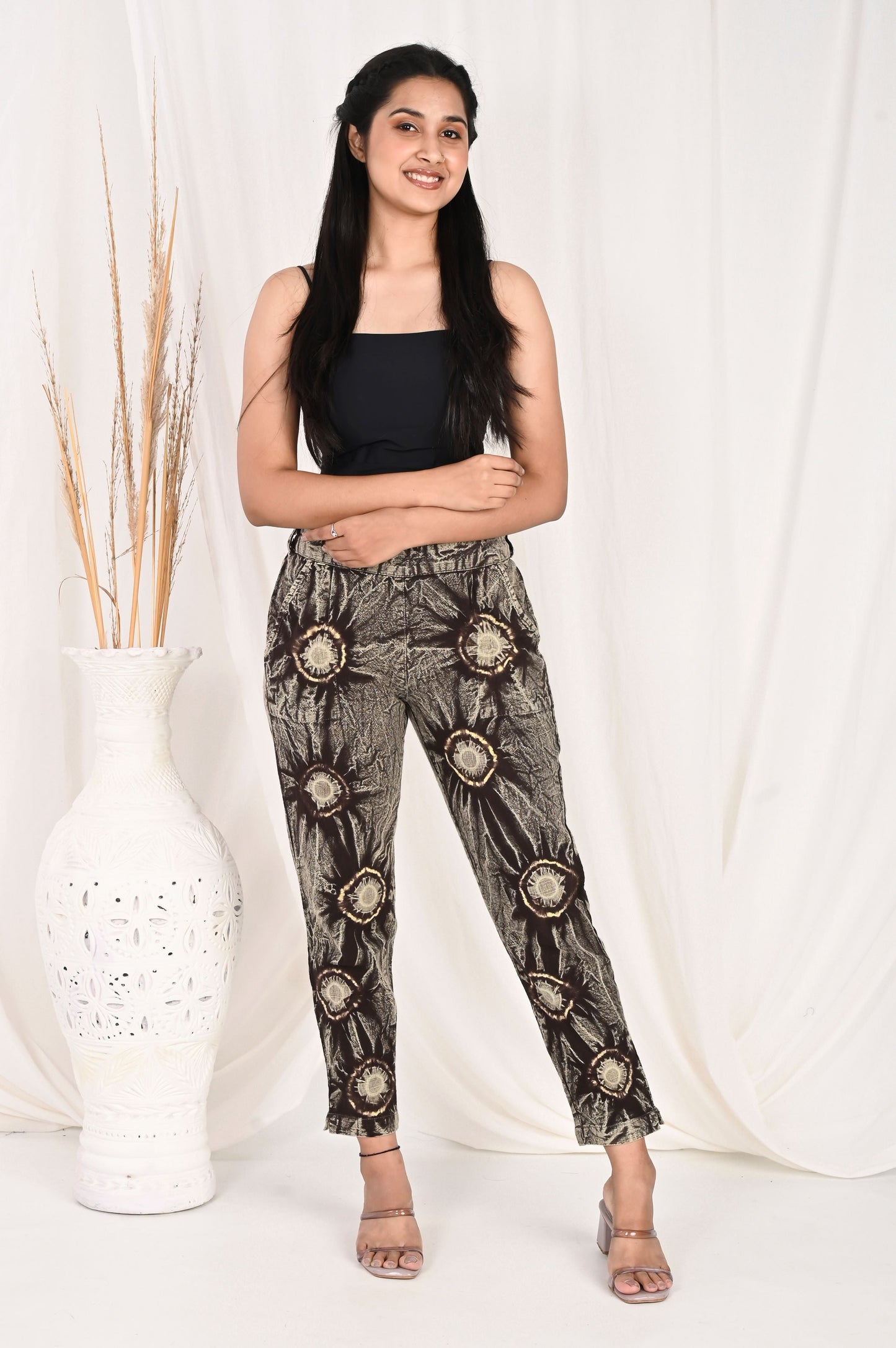 COFFEE BROWN BANDHEJ COTTON PANTS - SAFED DHAGA 