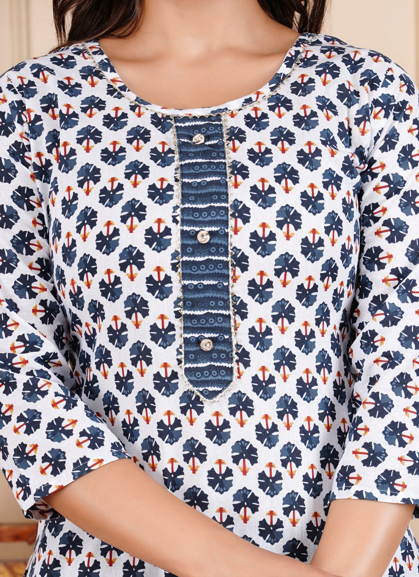 Blue Leaf Printed Kurta Pant Set