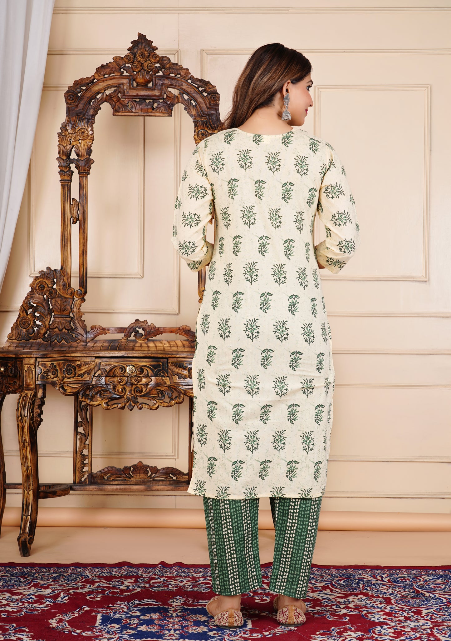 Leaf Printed Cotton Kurta Pant Set With Dupatta