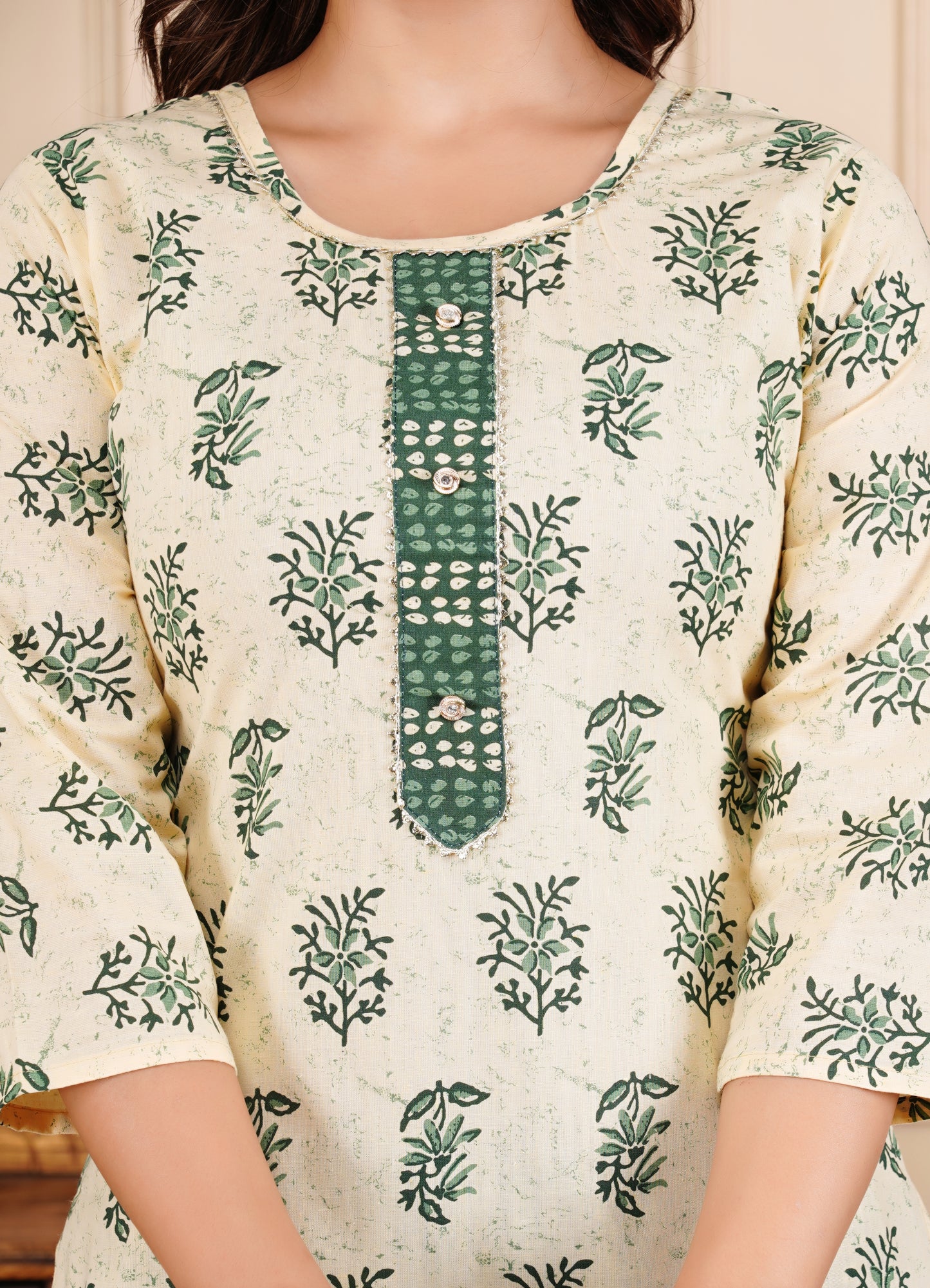 Leaf Printed Cotton Kurta Pant Set With Dupatta