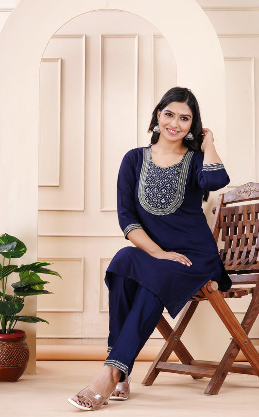 Rayon viscose embroidery kurti pant set