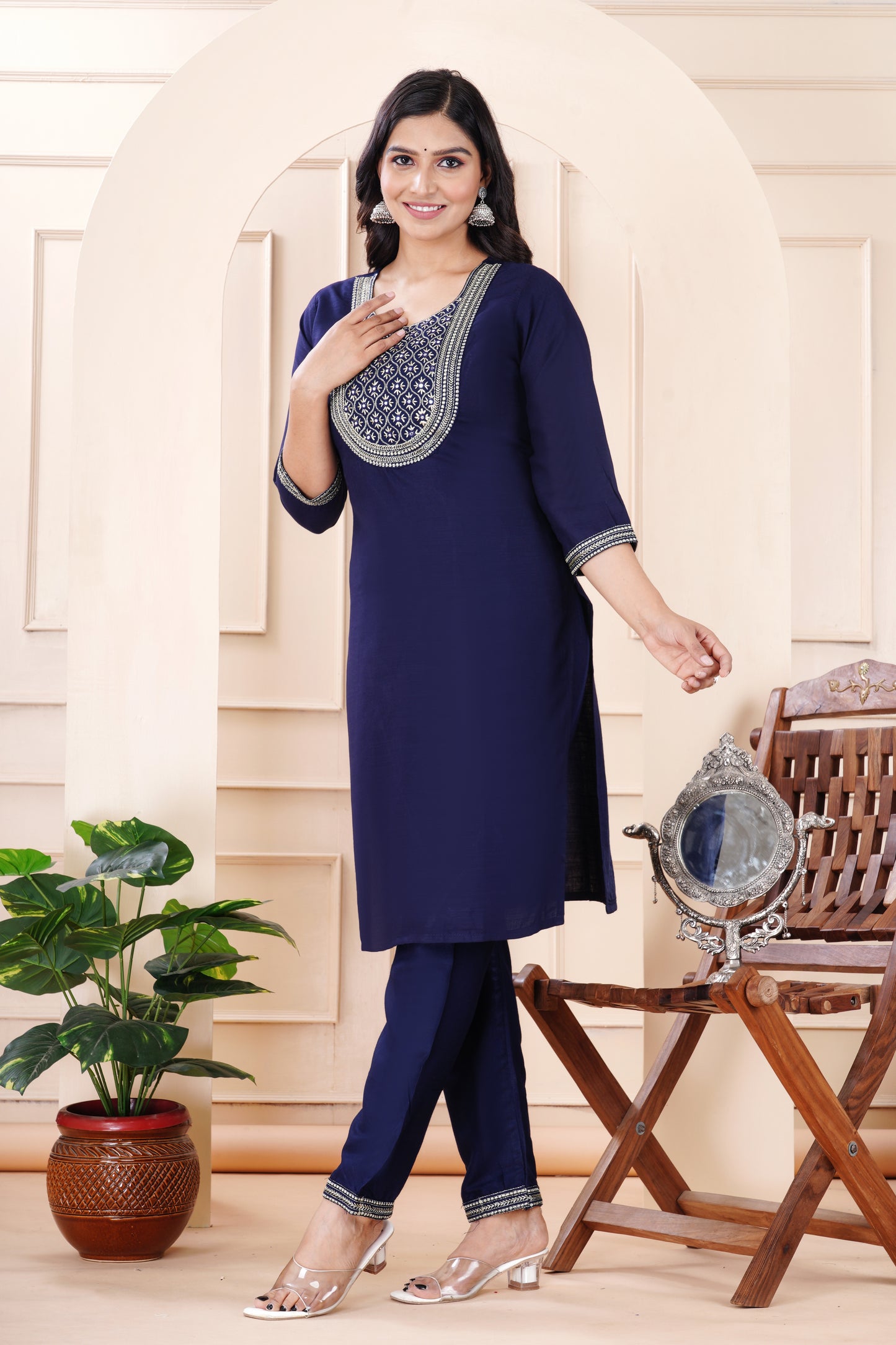 Rayon viscose embroidery kurti pant set
