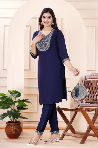 Rayon viscose embroidery kurti pant set