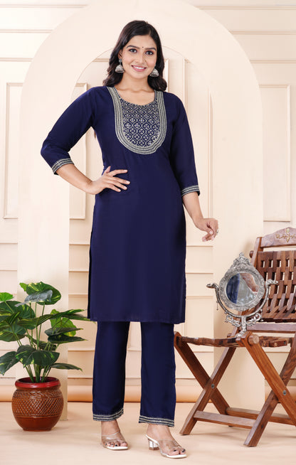 Rayon viscose embroidery kurti pant set