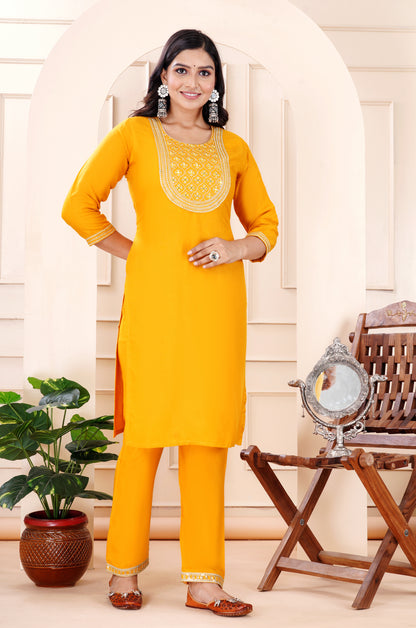 Rayon viscose embroidery kurti pant set