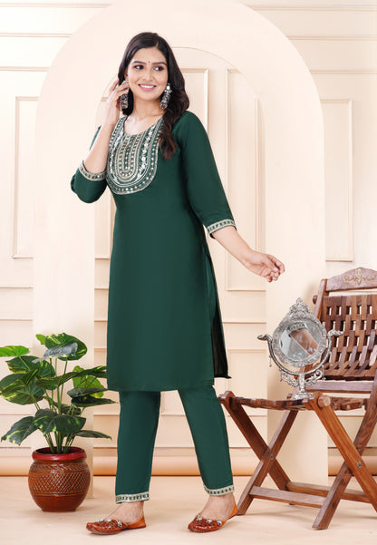 Rayon viscose embroidery kurti pant set