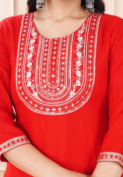 Rayon viscose embroidery kurti pant set