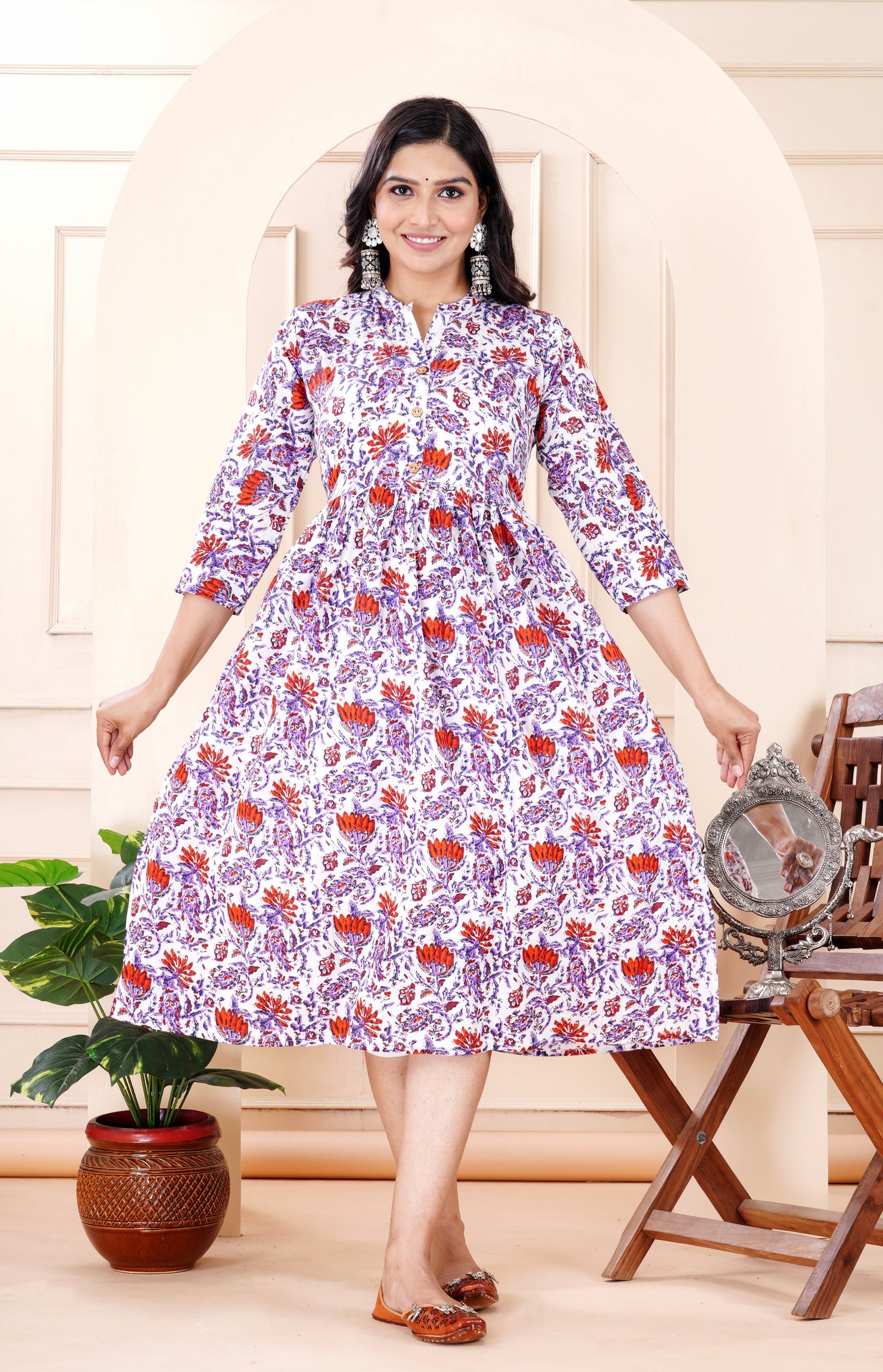 Cotton Flower Printed Gown (Ethnic Gown)