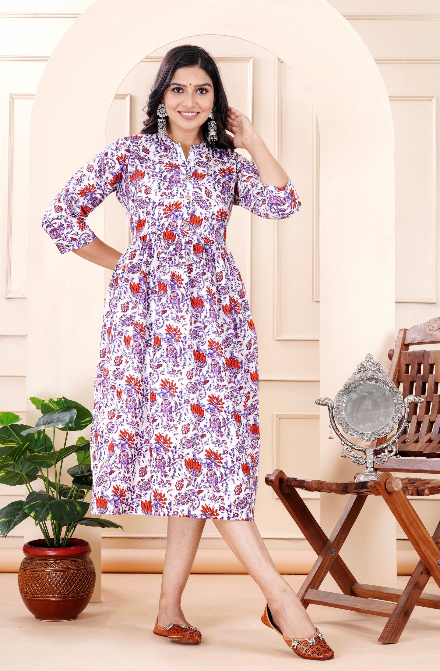 Cotton Flower Printed Gown (Ethnic Gown)