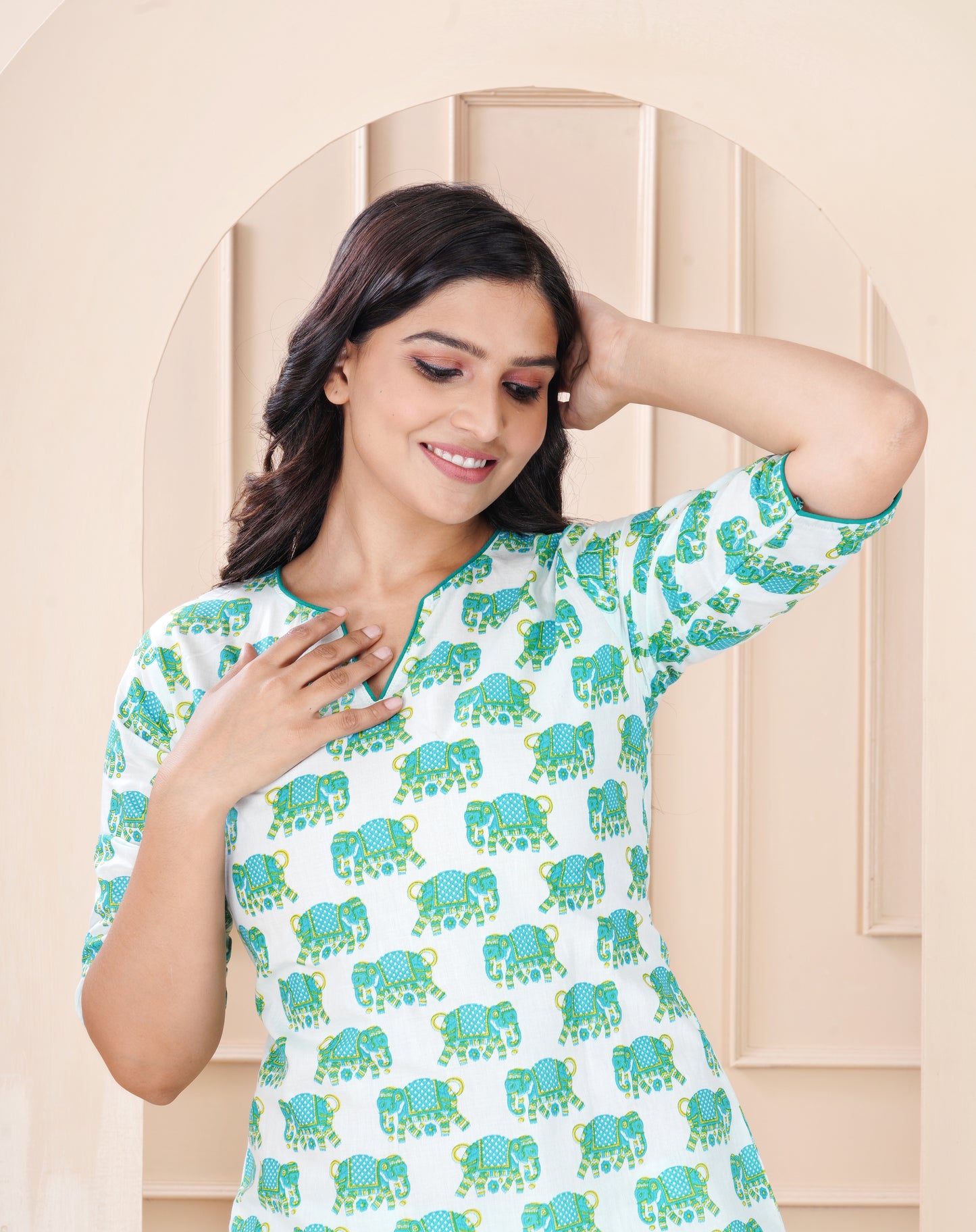 Elephant Printed Cotton Night Suit Set (With shorts)