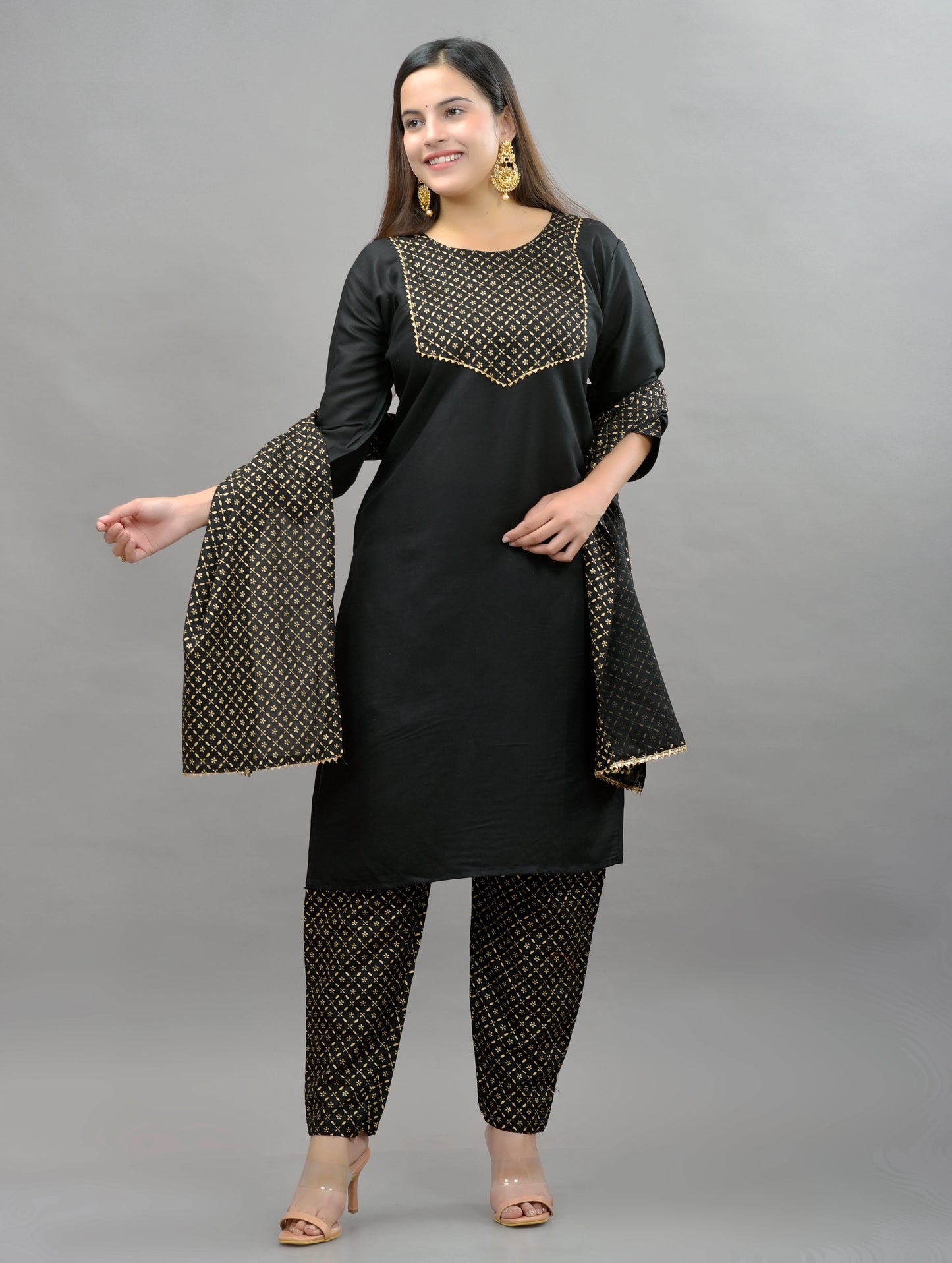 Printed Rayon Kurta pant dupatta set