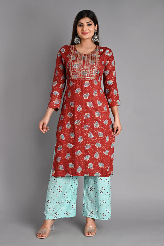 Rayon Flower Printed Kurta Pant Set