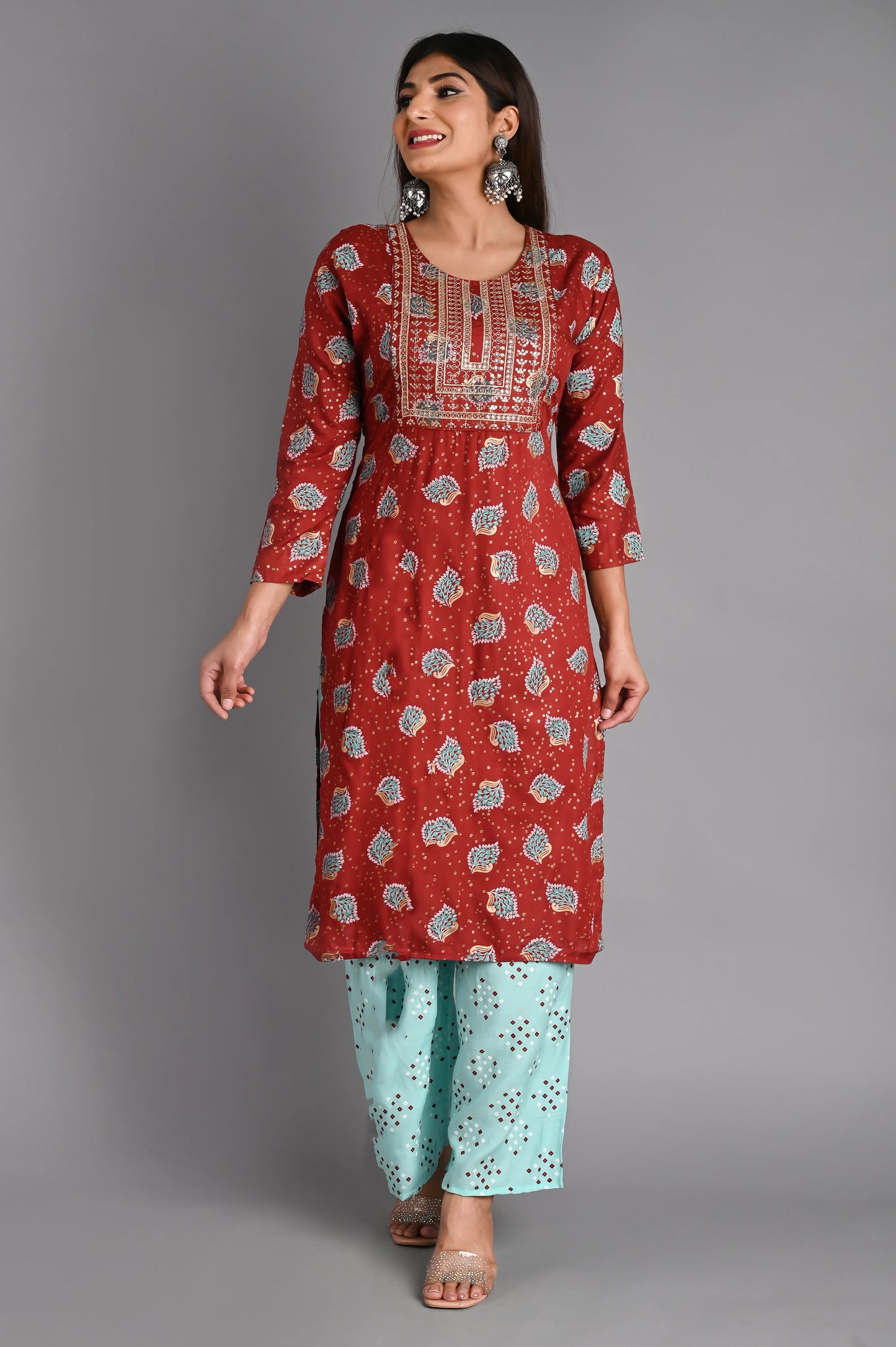 Rayon Flower Printed Kurta Pant Set