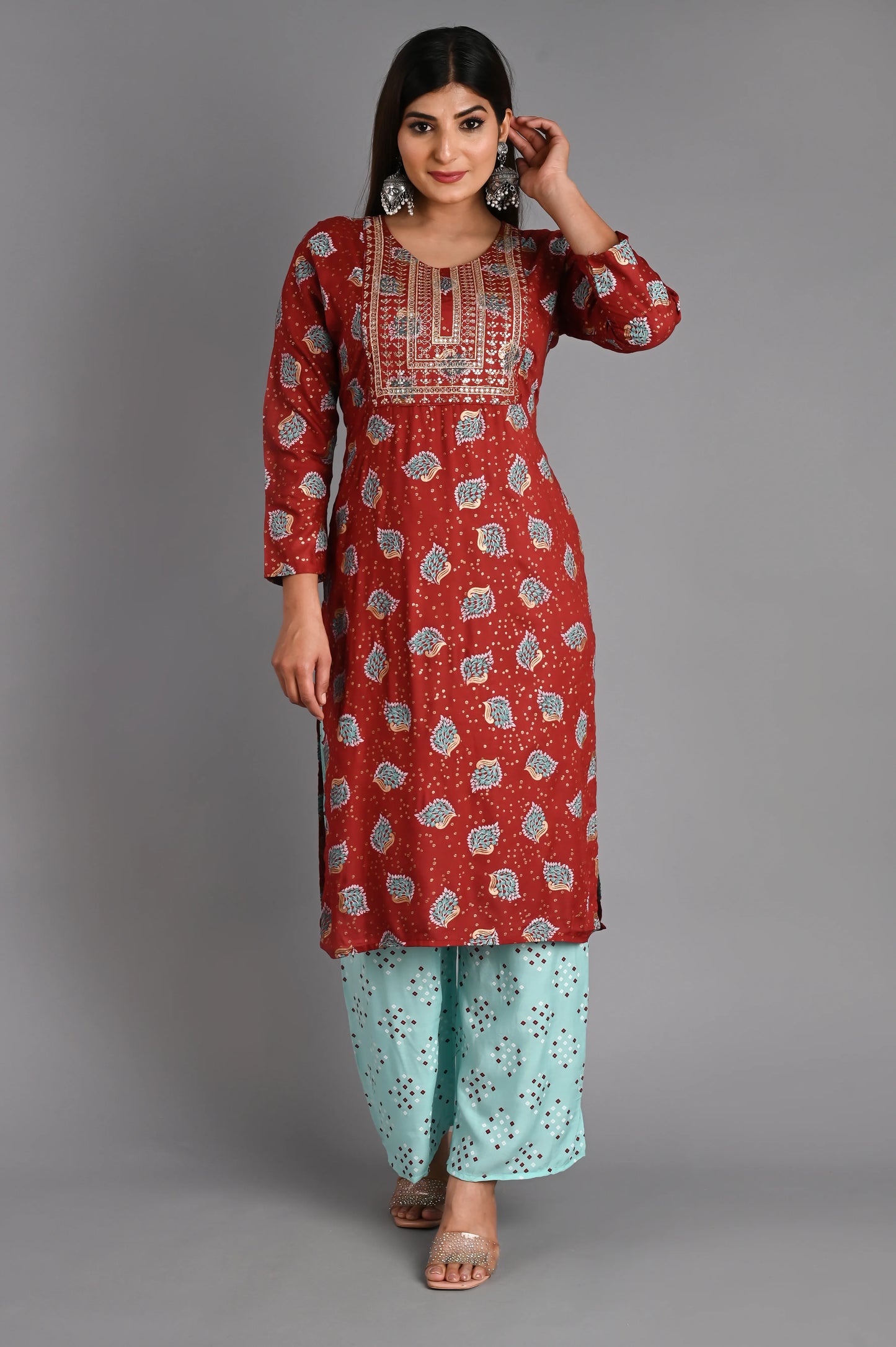 Rayon Flower Printed Kurta Pant Set