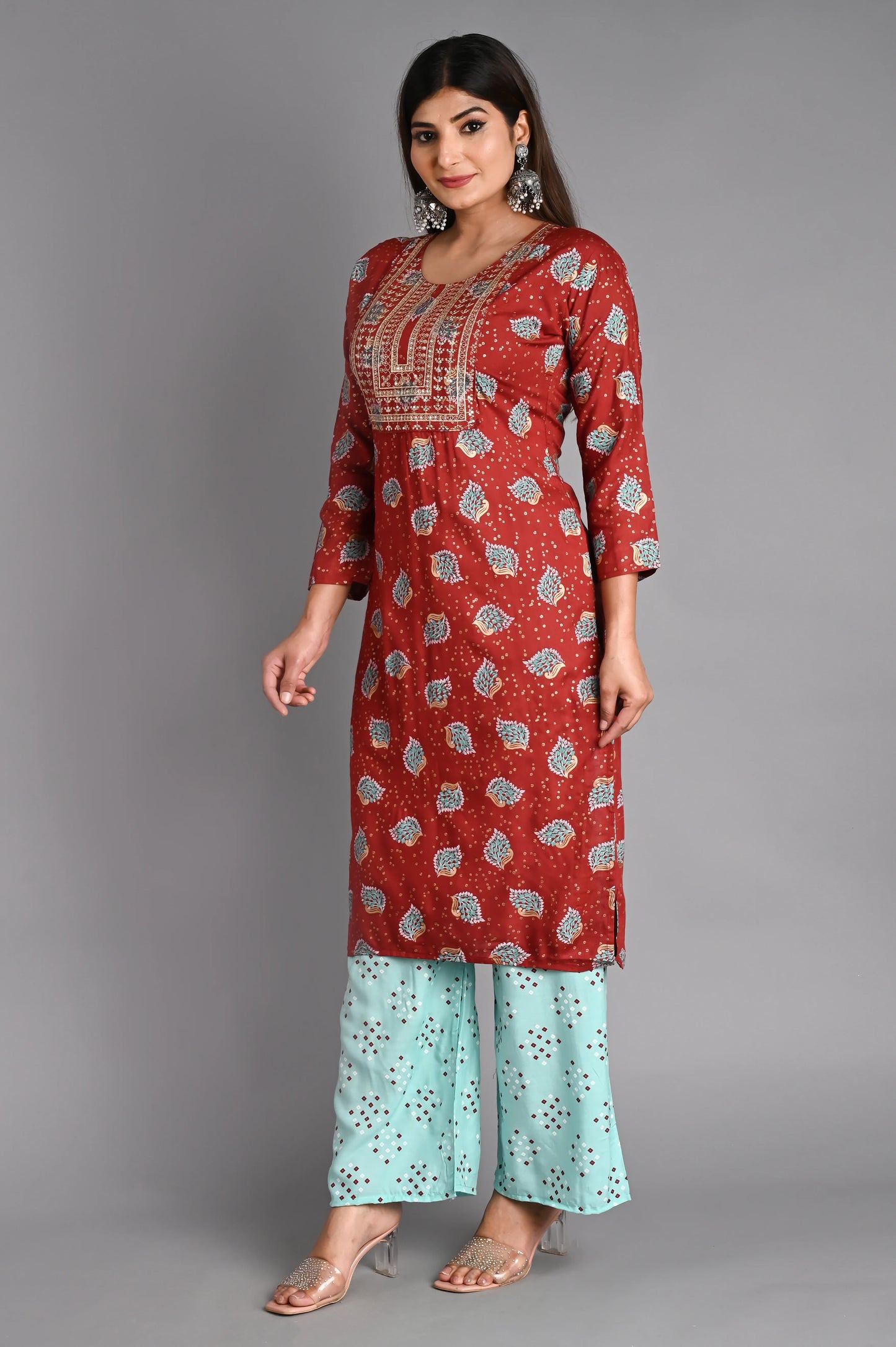 Rayon Flower Printed Kurta Pant Set