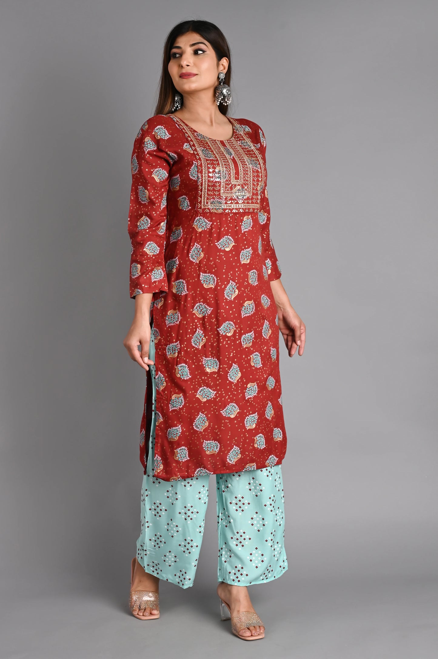 Rayon Flower Printed Kurta Pant Set
