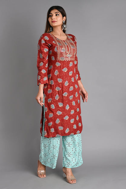 Rayon Flower Printed Kurta Pant Set