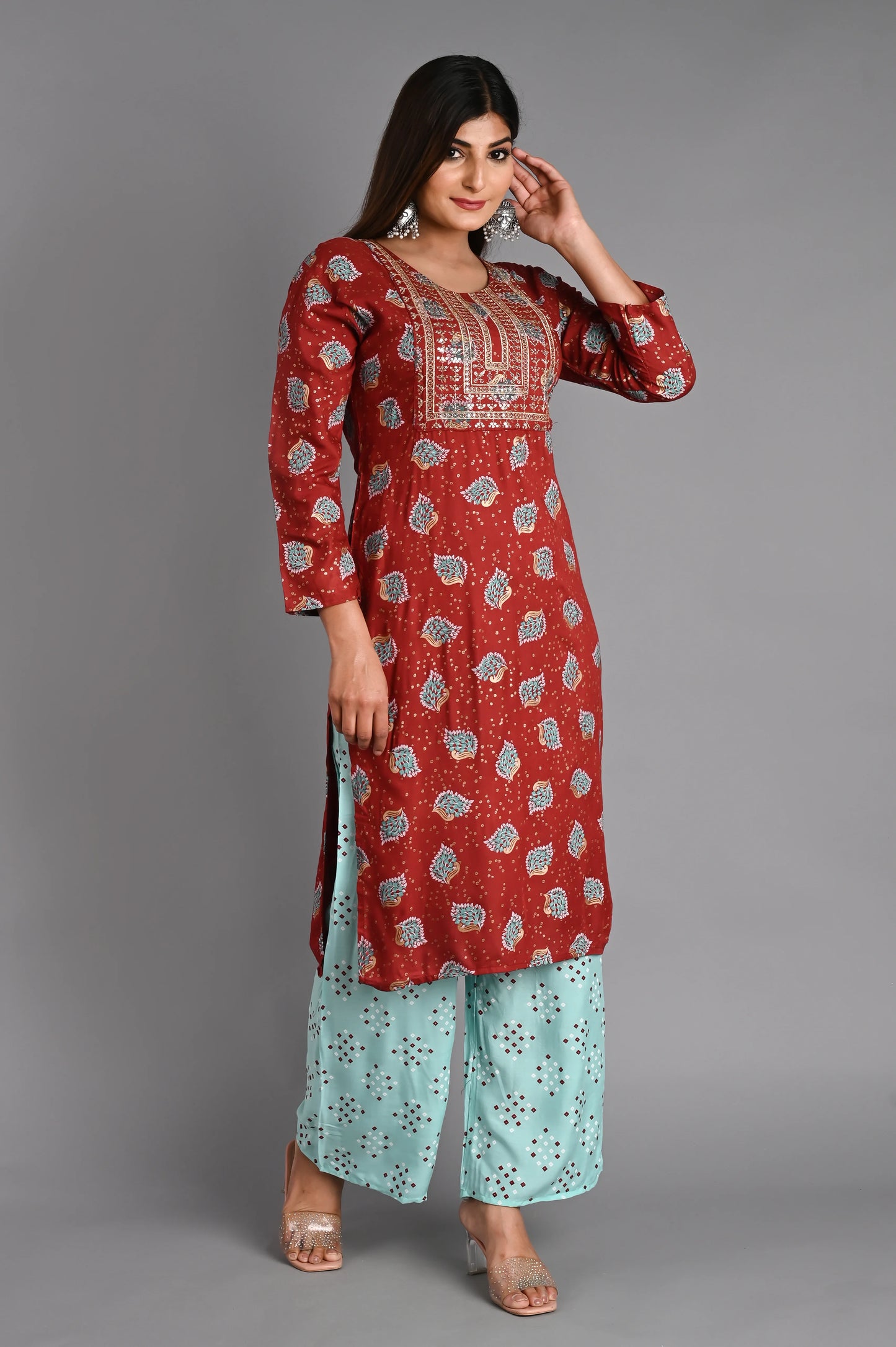 Rayon Flower Printed Kurta Pant Set