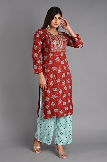 Rayon Flower Printed Kurta Pant Set