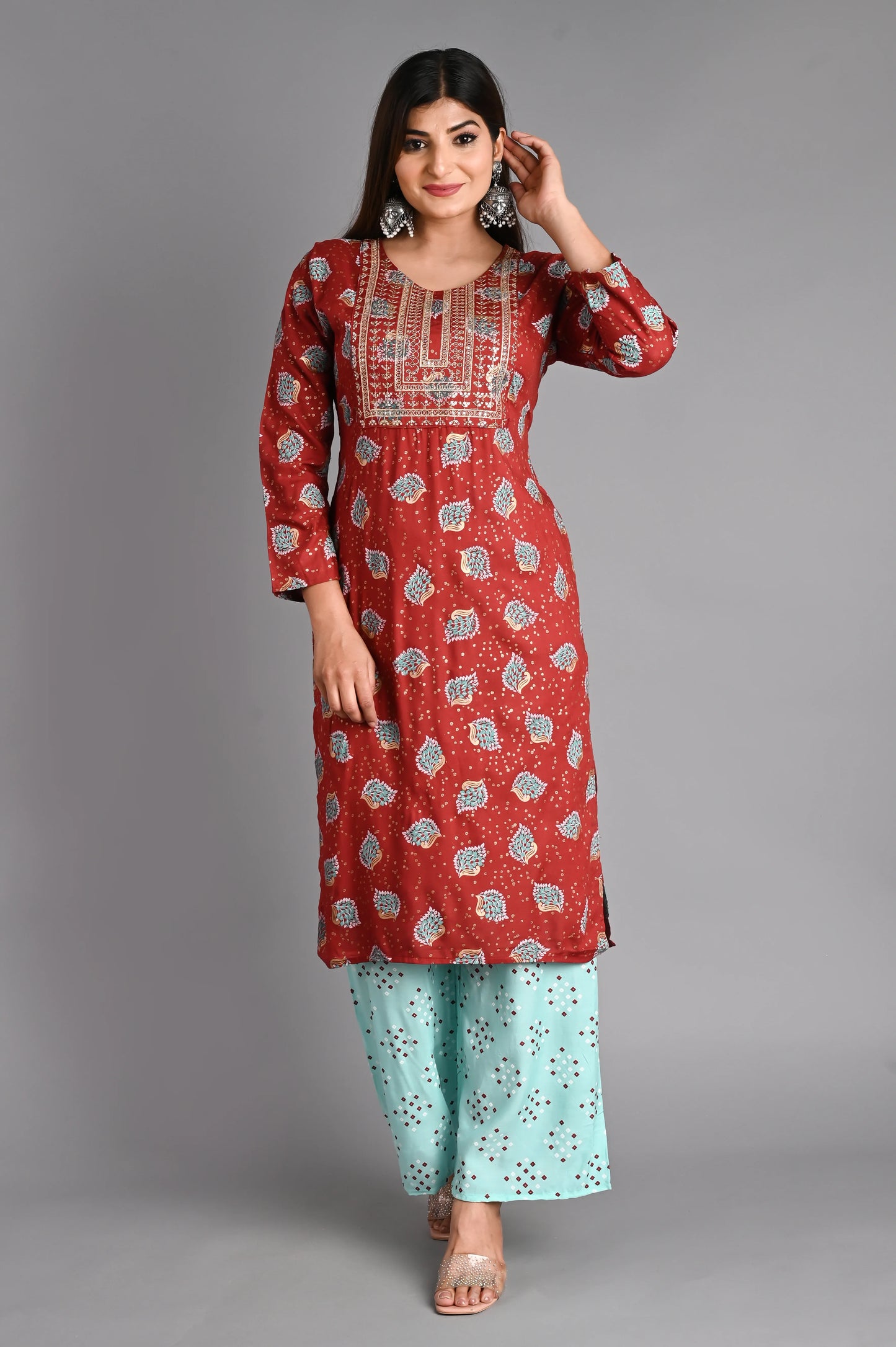 Rayon Flower Printed Kurta Pant Set